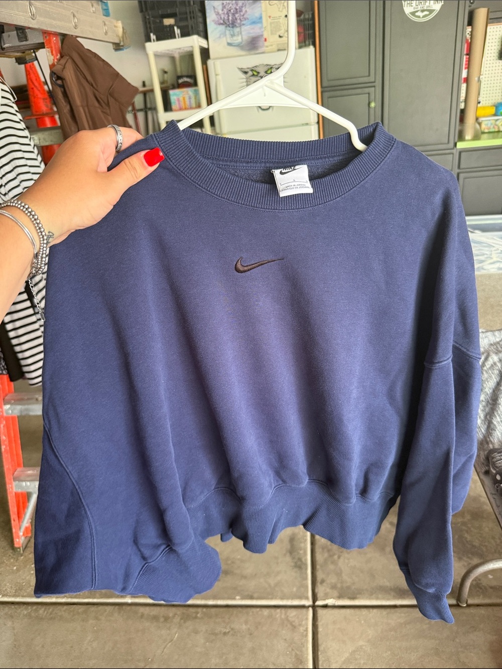 Nike Navy Cropped Crew Sweatshirt with Small Swoosh